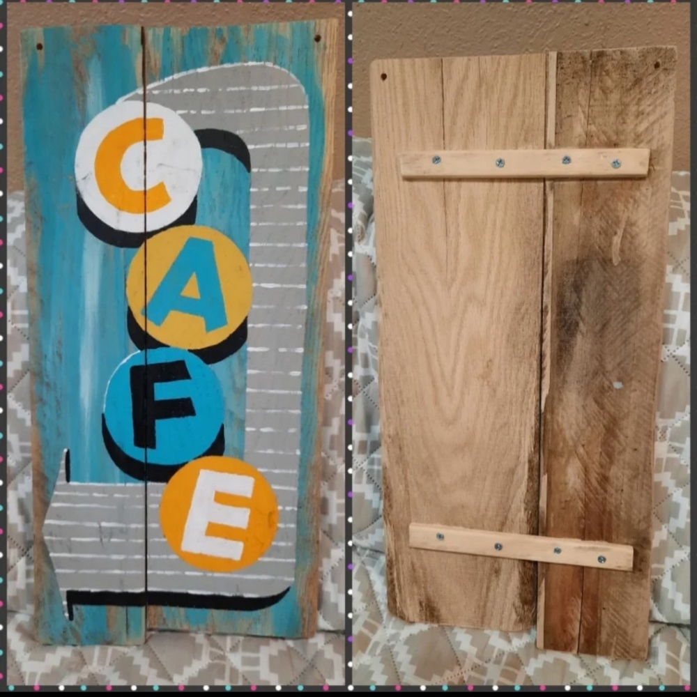 Handpainted sign CAFE pallet wood MCM original